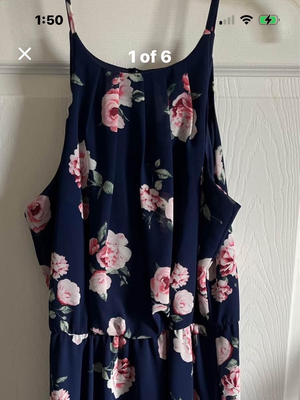 Navy Floral Sleeveless Dress - Pink Rose Print